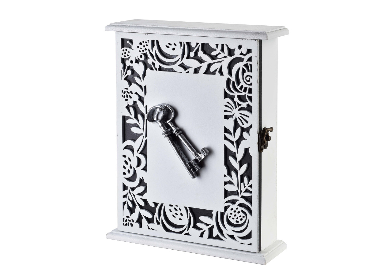 Boîte à clés STACY - Blanche avec clé argentée 19,5 x 6 x 24,5 cm - HTYK7000 - Mondex