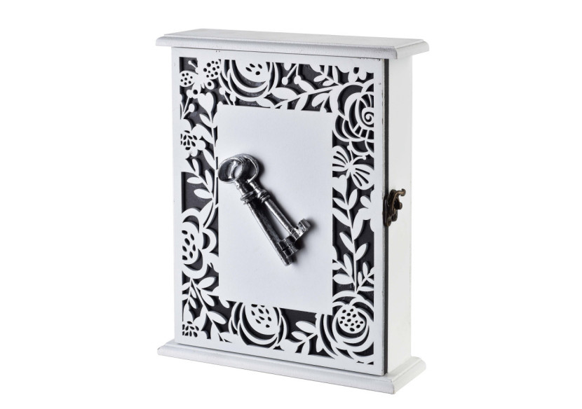 Boîte à clés STACY - Blanche avec clé argentée 19,5 x 6 x 24,5 cm - HTYK7000 - Mondex