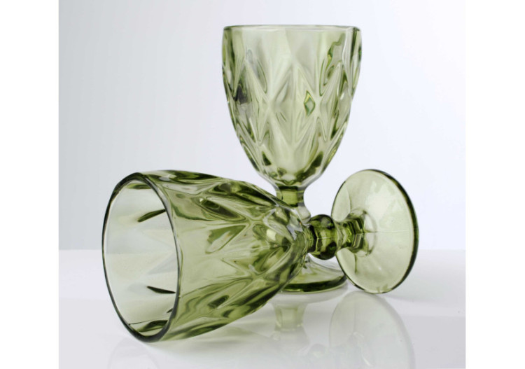 Verres à vin ELISE GREEN - Lot de 6 en verre vert 300ml 8,9x7,9xh17cm - HTID1664-PROM - Affekdesign By Mondex 2