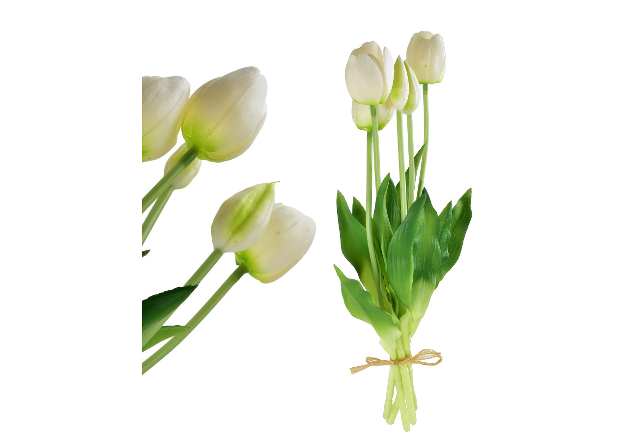 VIRIDIS Kwiat sztuczny Bukiet 5 tulipanów białe 40cm