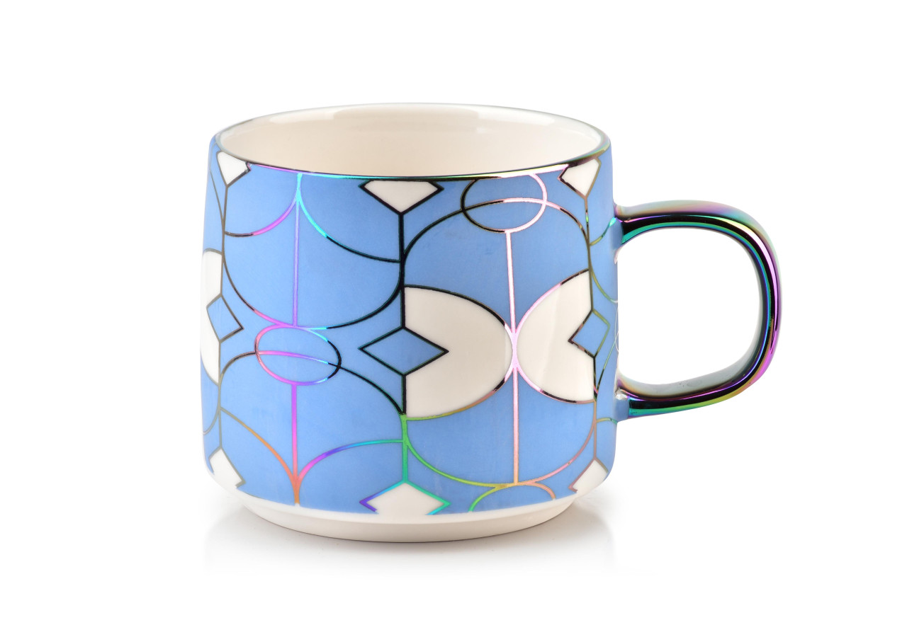 Mug NEO GEO - Porcelaine bleue 410ml avec motifs géométriques - HTPL3497-PROM - Affekdesign By Mondex