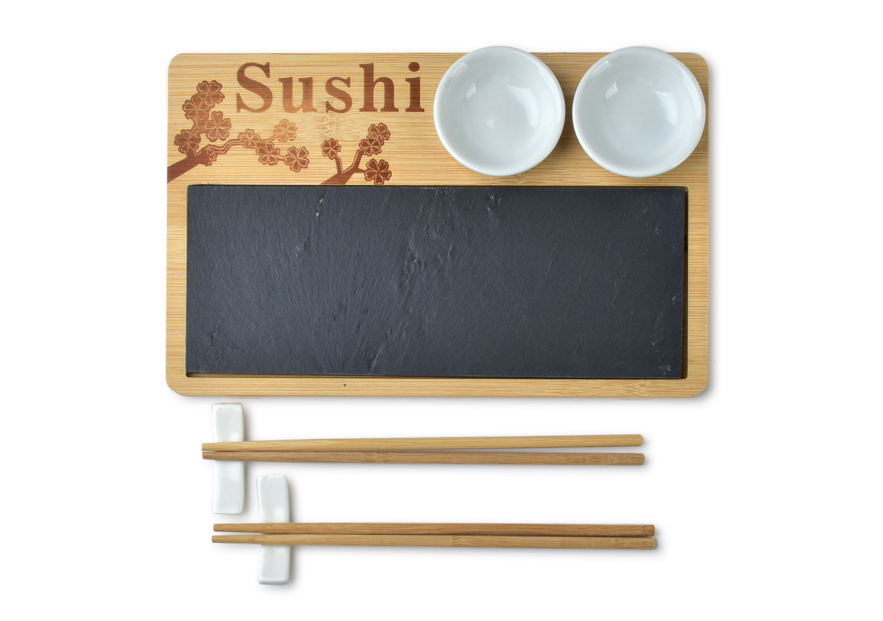 Ensemble à Sushi pour 2 personnes - Éléments en bois et céramique - HTXD9937-PROM - Mondex