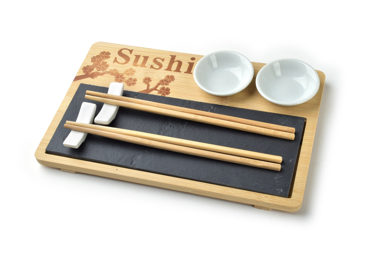 Ensemble à Sushi pour 2 personnes - Éléments en bois et céramique - HTXD9937-PROM - Mondex