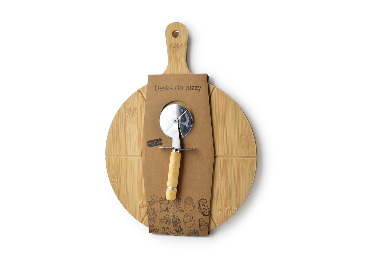 Planche à Pizza MODERN KITCHEN - 42x31x1,5cm avec coupe-pizza - HTXD9890-PROM - Mondex