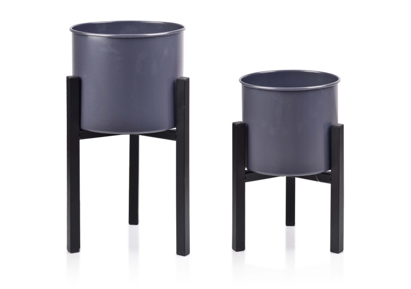 Ensemble de 2 Pots SWEN - Gris sur Support Noir (L:24xH45, M:21xH34cm) - HTOP6440-PROM - Mondex