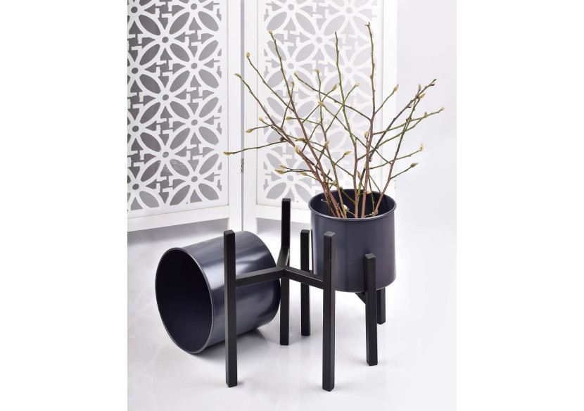 Ensemble de 2 Pots SWEN - Gris sur Support Noir (L:24xH45, M:21xH34cm) - HTOP6440-PROM - Mondex