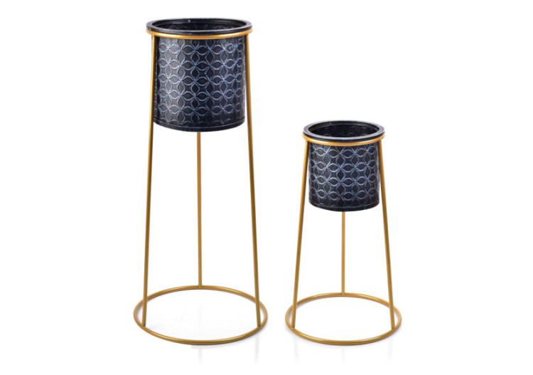 Ensemble de 2 Pots SWEN - Style Noir et Doré (L:35xH76, M:30xH51cm) - HTOP6303-PROM - Mondex