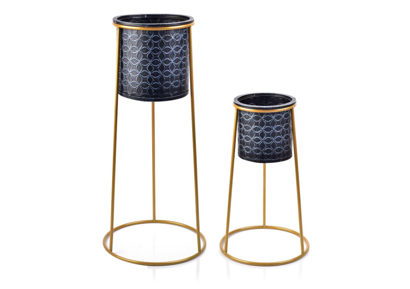 Ensemble de 2 Pots SWEN - Style Noir et Doré (L:35xH76, M:30xH51cm) - HTOP6303-PROM - Mondex