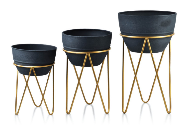 Ensemble de 3 Pots SWEN - Sur Support (36x60,5/31x49,5/27x39,5cm) - HTOP6021-PROM - Mondex