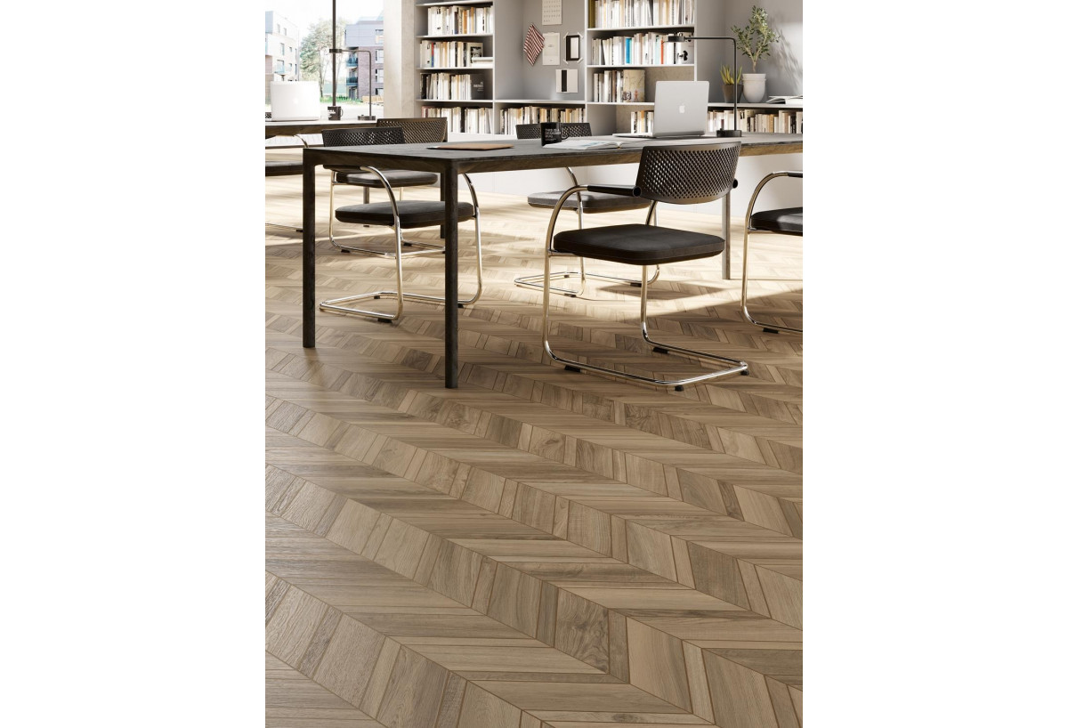 Mosaïque sol et mur en chevrons grès cérame Nuance- Panaria : Confort'Mat