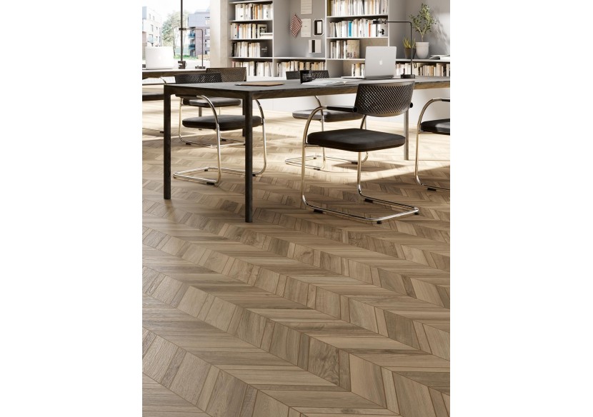 Mosaïque sol et mur en chevrons grès cérame Nuance- Panaria : Confort'Mat