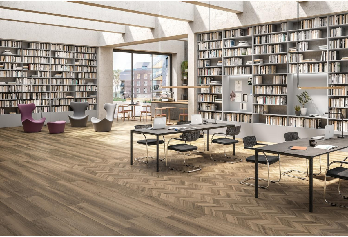 Mosaïque sol et mur en chevrons grès cérame Nuance- Panaria : Confort'Mat