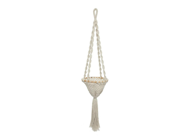 Porte Plante Macramé Torsadé - Blanc Naturel - L - BAEX009NW-L - Bazar Bizar