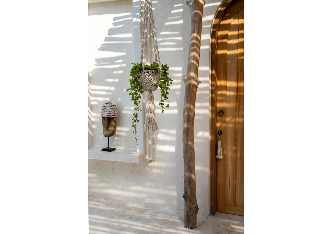 Porte Plante Macramé Torsadé - Blanc Naturel - L - BAEX009NW-L - Bazar Bizar
