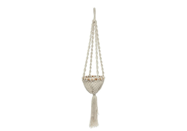 Porte Plante Macramé Torsadé - Blanc Naturel - M - BAEX009NW-M - Bazar Bizar