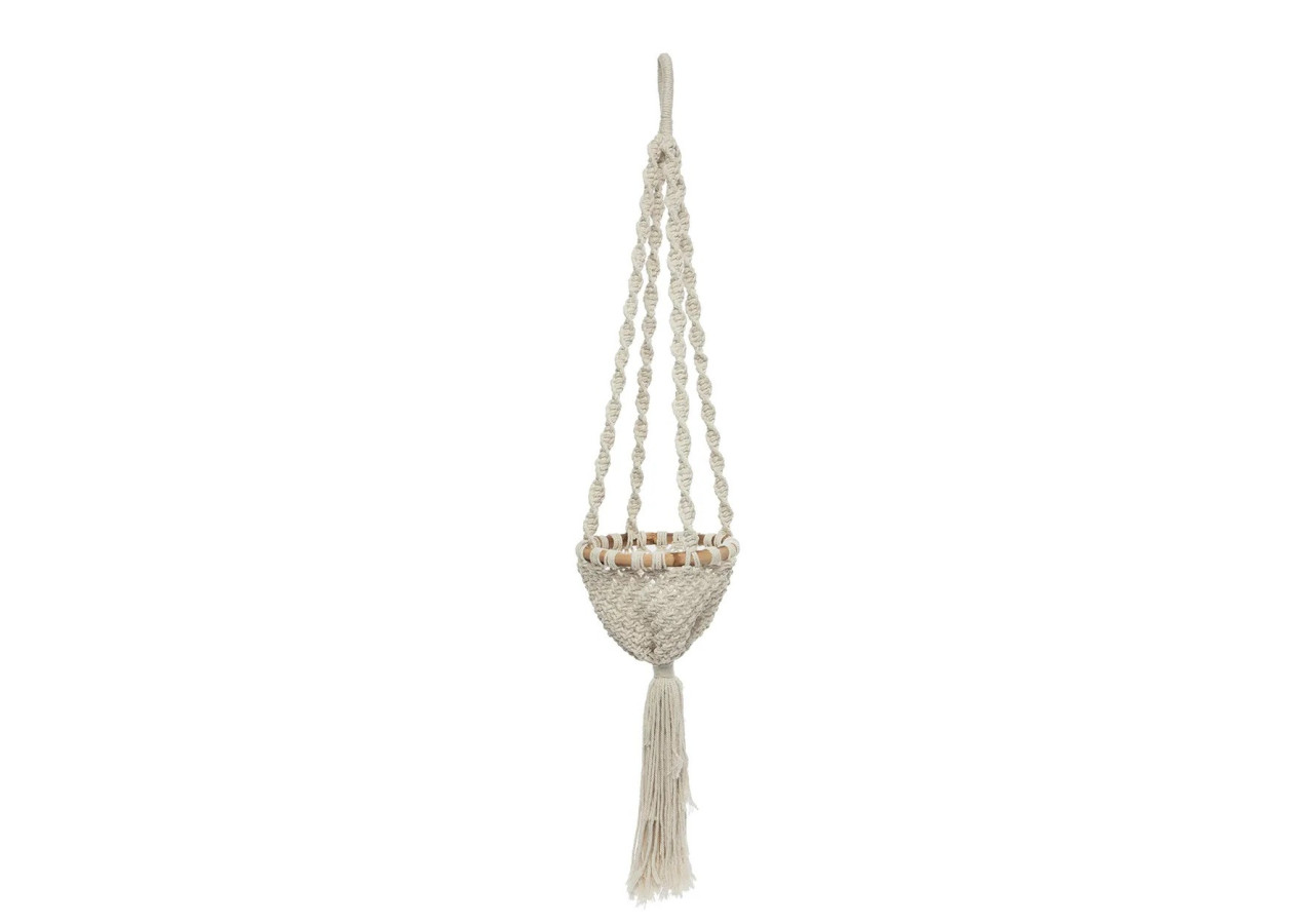Porte Plante Macramé Torsadé - Blanc Naturel - M - BAEX009NW-M - Bazar Bizar
