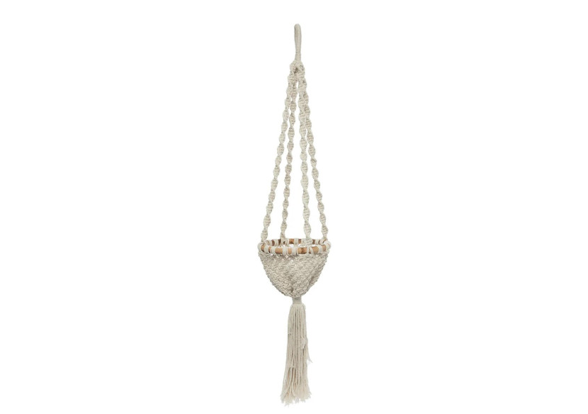 Porte Plante Macramé Torsadé - Blanc Naturel - M - BAEX009NW-M - Bazar Bizar