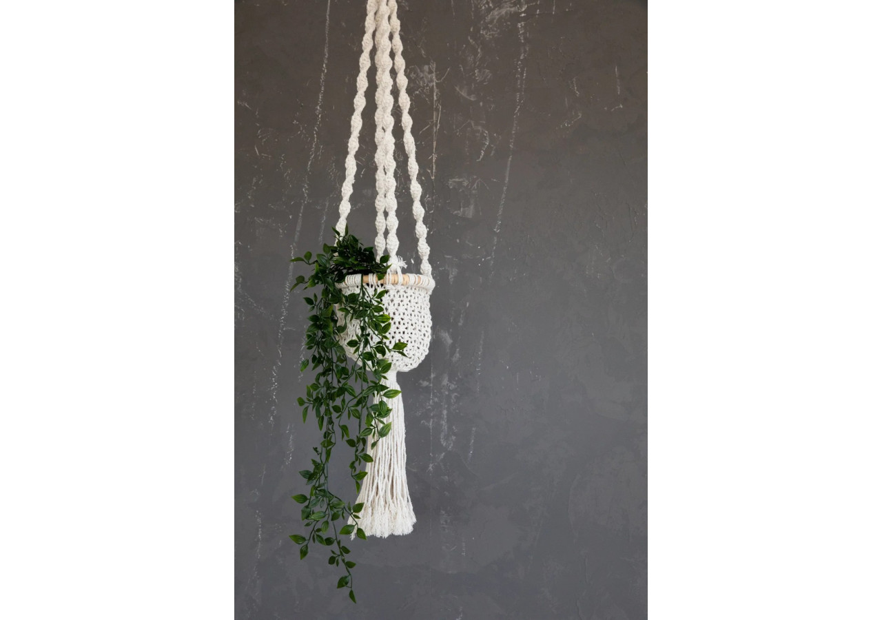 Porte Plante Macramé Torsadé - Blanc Naturel - M - BAEX009NW-M - Bazar Bizar