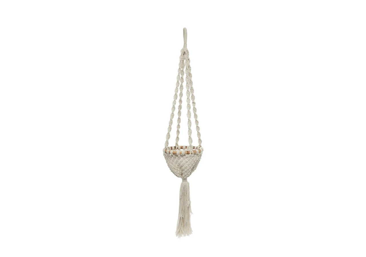 Porte Plante Macramé Torsadé - Blanc Naturel - S - BAEX009NW-S - Bazar Bizar