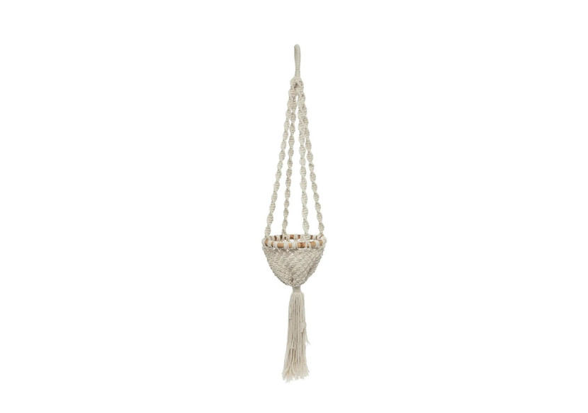 Porte Plante Macramé Torsadé - Blanc Naturel - S - BAEX009NW-S - Bazar Bizar