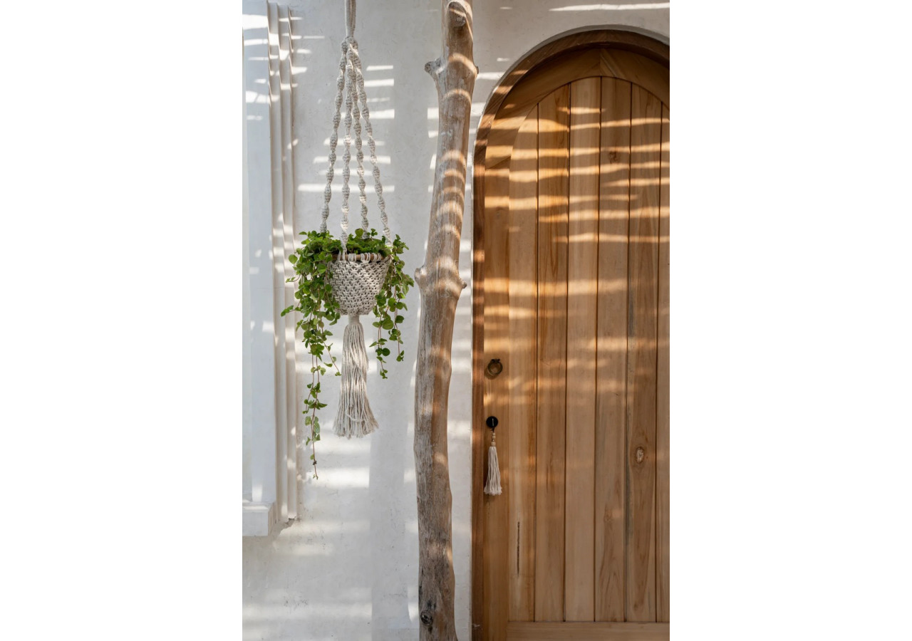 Porte Plante Macramé Torsadé - Blanc Naturel - S - BAEX009NW-S - Bazar Bizar
