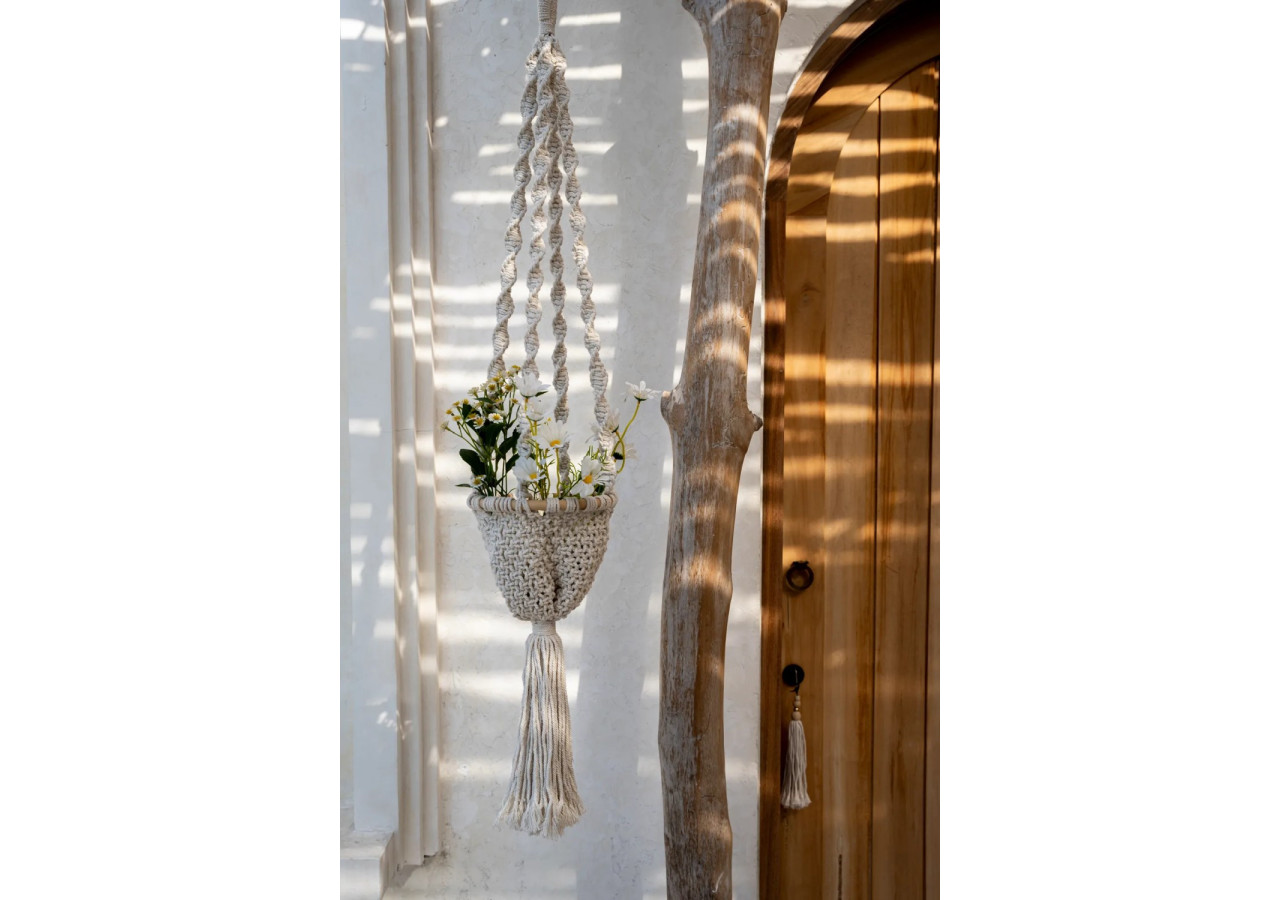 Porte Plante Macramé Torsadé - Blanc Naturel - S - BAEX009NW-S - Bazar Bizar