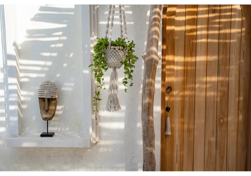 Porte Plante Macramé Torsadé - Blanc Naturel - S - BAEX009NW-S - Bazar Bizar