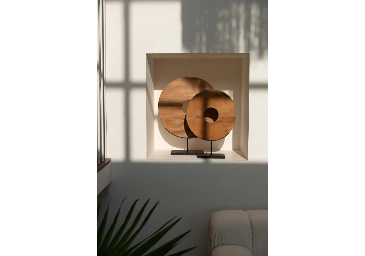 Disque en Teck sur Socle - Grand - JAAM030N-L - Bazar Bizar