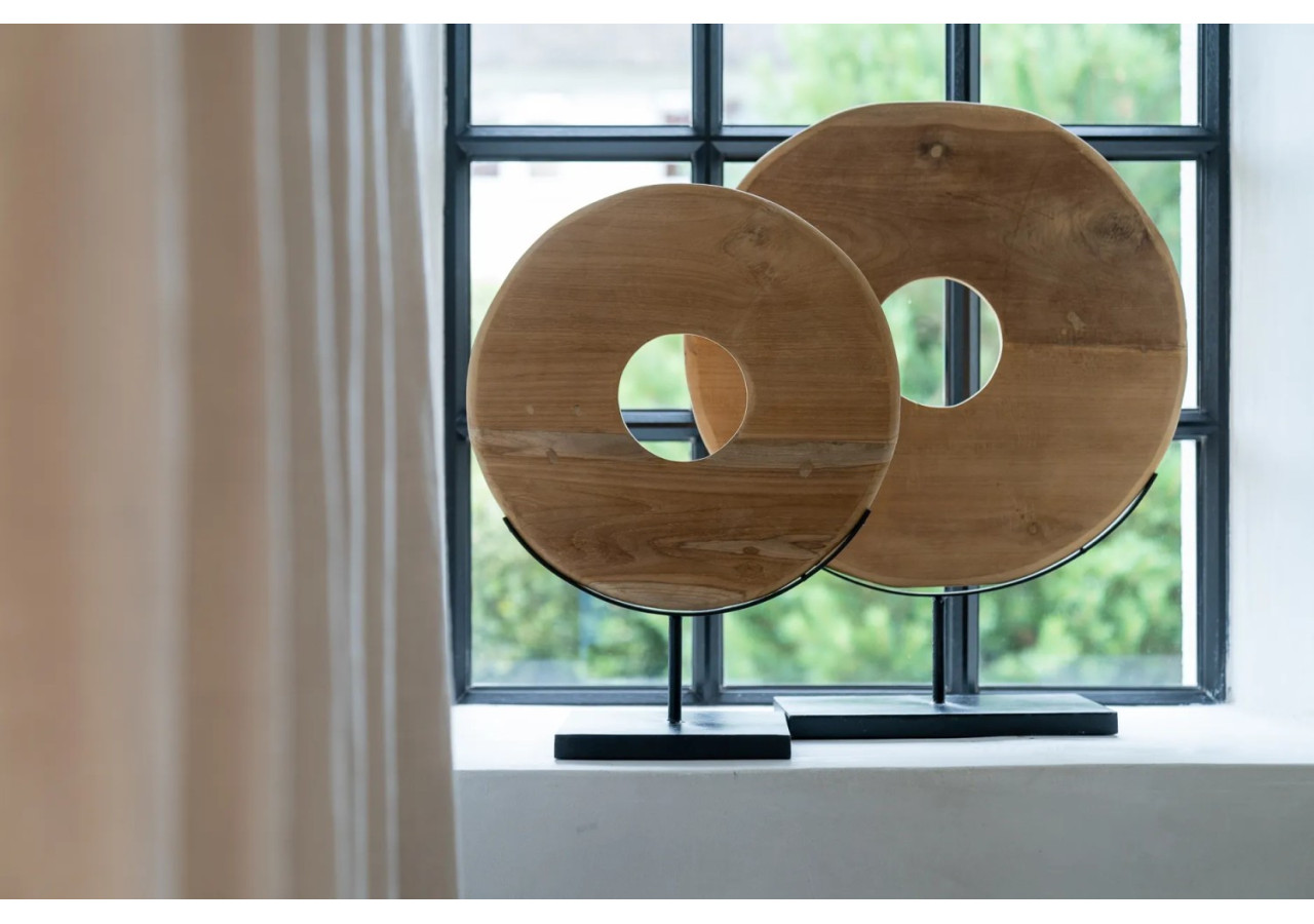 Disque en Teck sur Socle - Grand - JAAM030N-L - Bazar Bizar