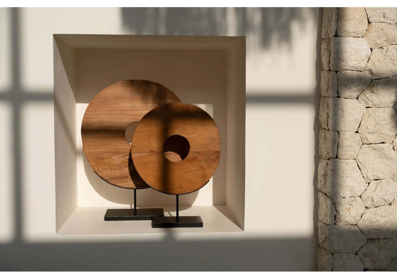 Disque en Teck sur Socle - Moyen - JAAM030N-M - Bazar Bizar