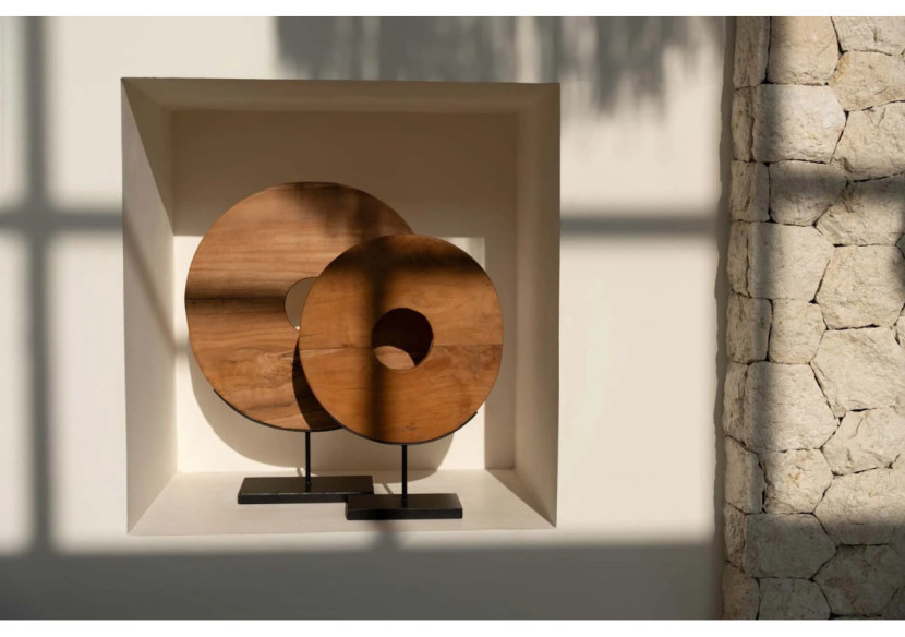 Disque en Teck sur Socle - Moyen - JAAM030N-M - Bazar Bizar