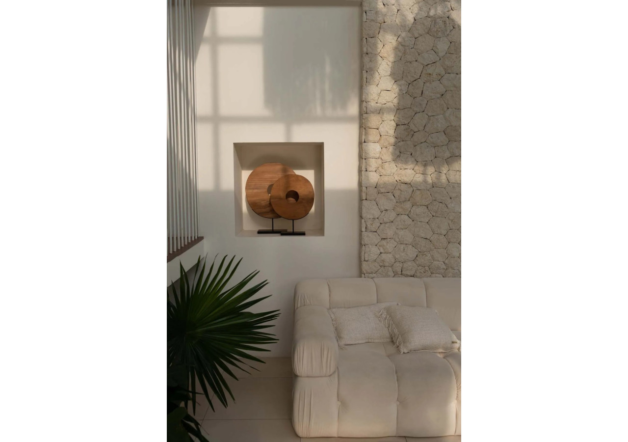 Disque en Teck sur Socle - Moyen - JAAM030N-M - Bazar Bizar