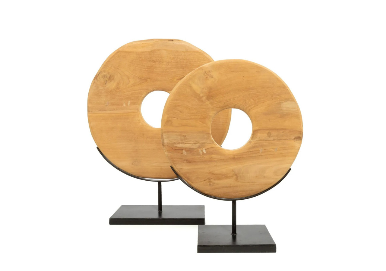 Disque en Teck sur Socle - Moyen - JAAM030N-M - Bazar Bizar