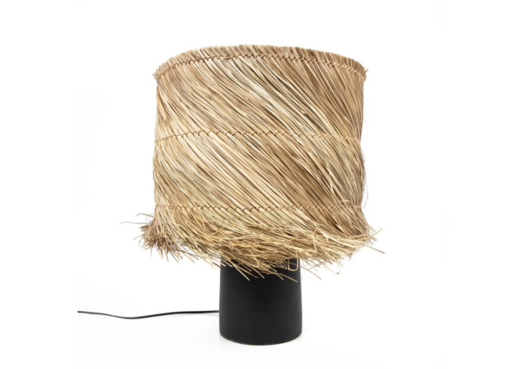 Lampe de Table Pandan - Noir Naturel, Franges en Sisal - JABR050BN-40 - Bazar Bizar