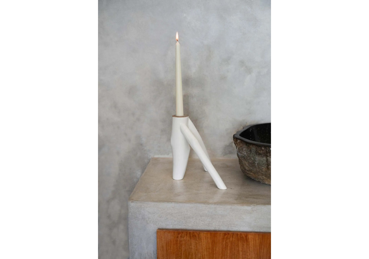 Bougeoir Triple Branche - Blanc, Design Organique - JABR035W - Bazar Bizar