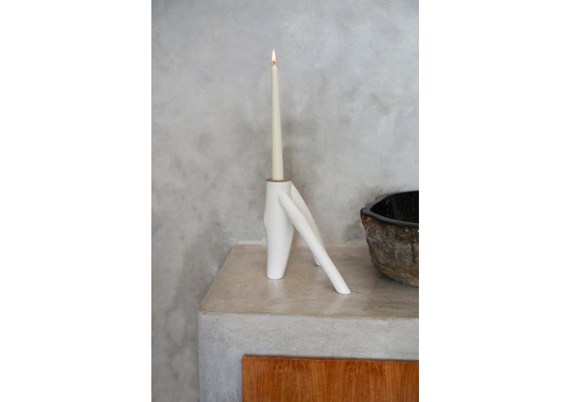 Bougeoir Triple Branche - Blanc, Design Organique - JABR035W - Bazar Bizar