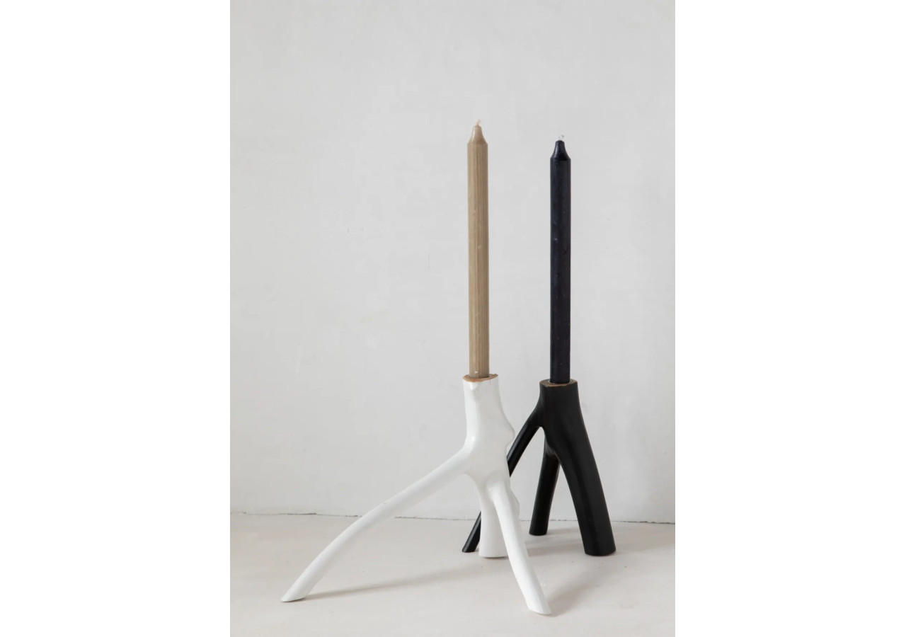 Bougeoir Triple Branche - Blanc, Design Organique - JABR035W - Bazar Bizar
