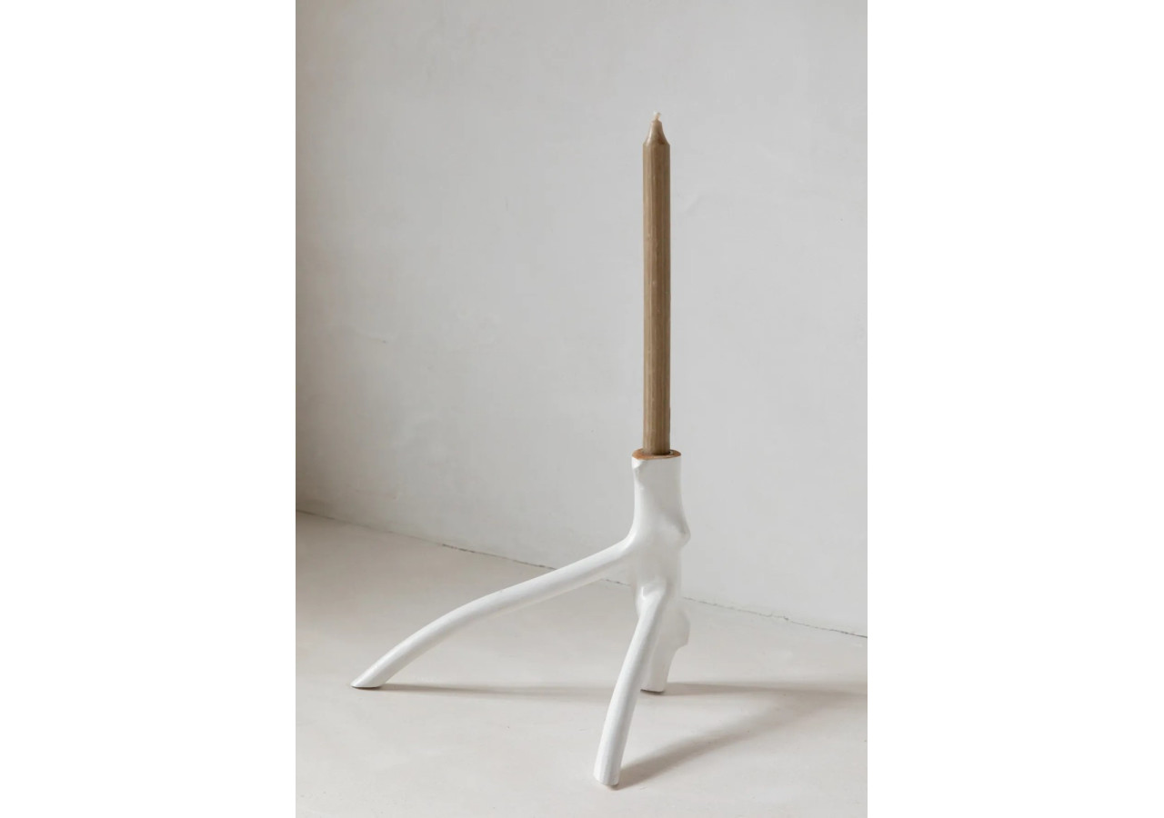 Bougeoir Triple Branche - Blanc, Design Organique - JABR035W - Bazar Bizar