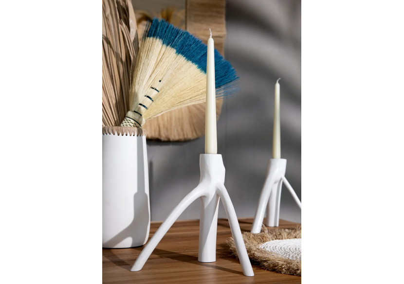 Bougeoir Triple Branche - Blanc, Design Organique - JABR035W - Bazar Bizar