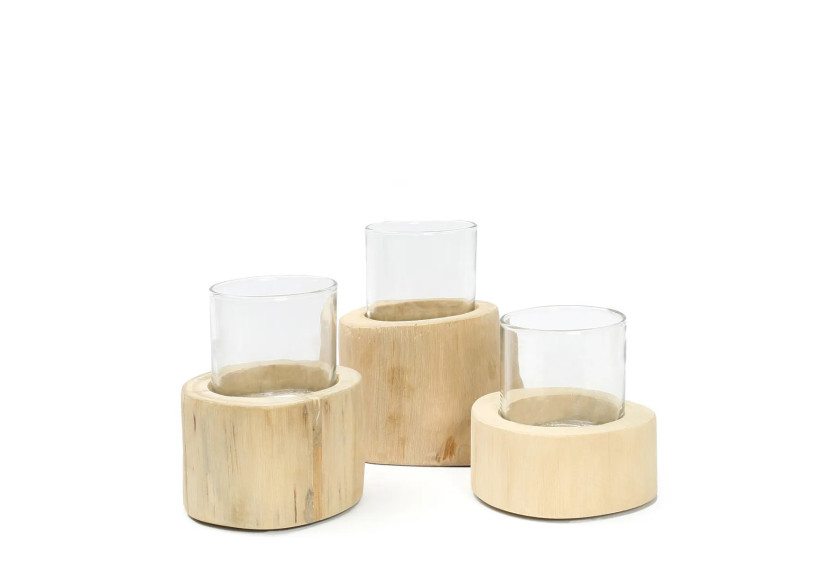 Trio de Bougies en Teck - Ensemble de 3 - JACA022N-SET3 - Bazar Bizar