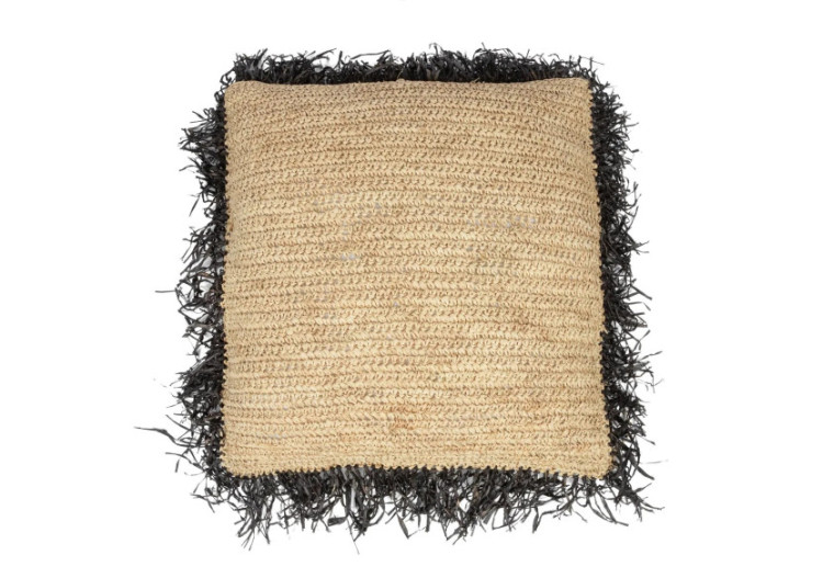 Housse de Coussin Raffia - Naturel Noir - 60x60 - BA034NB-L-60x60 - Bazar Bizar