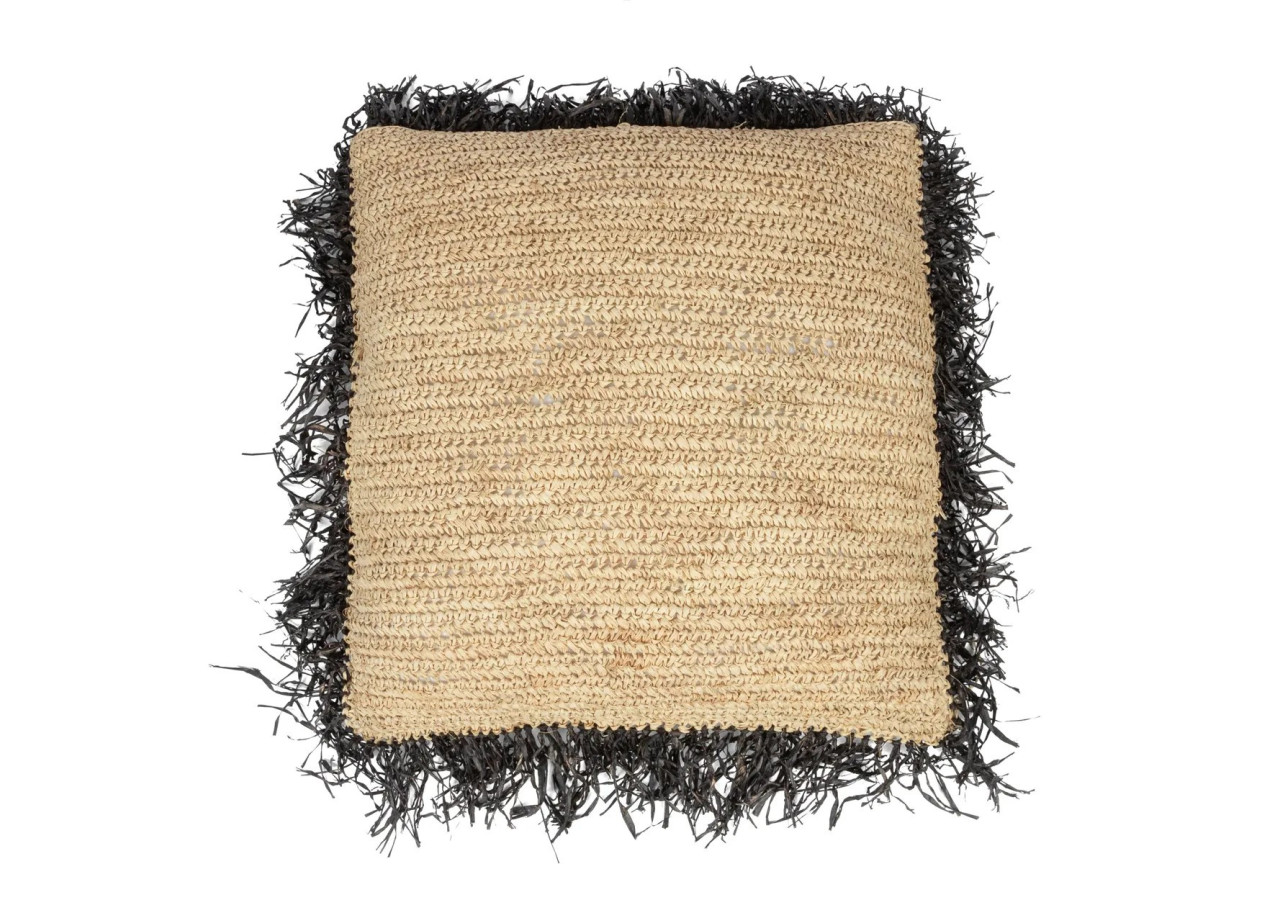 Housse de Coussin Raffia - Naturel Noir - 60x60 - BA034NB-L-60x60 - Bazar Bizar