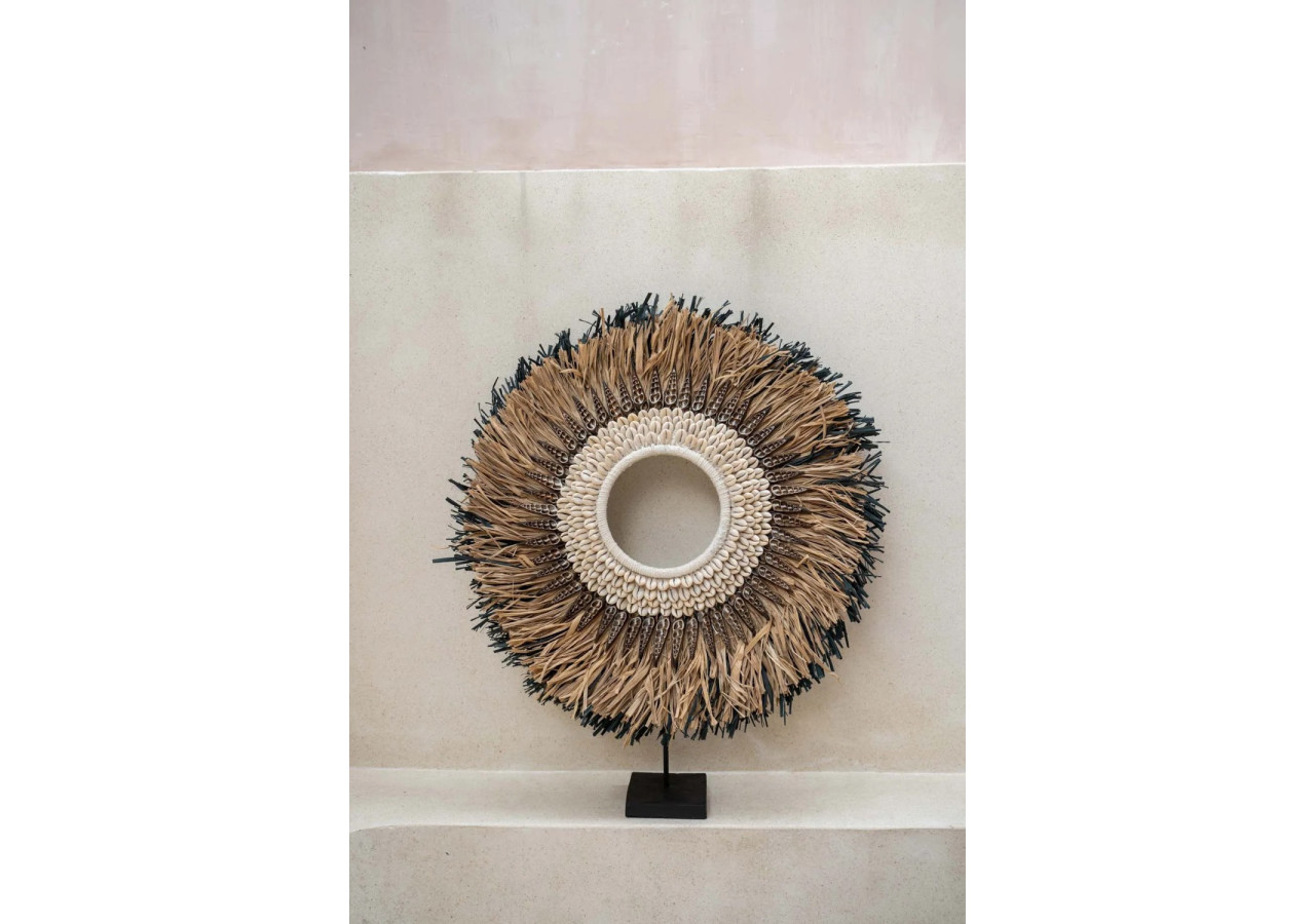 Display Raffia sur Stand - Noir Naturel - JABR015NB-L - Bazar Bizar