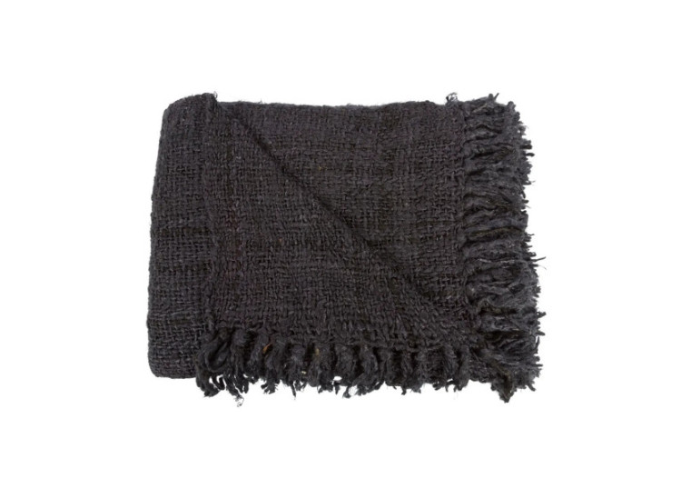 Plaid S'il Vous Plaid - Noir Marine avec Franges - INIE002BNa - Bazar Bizar