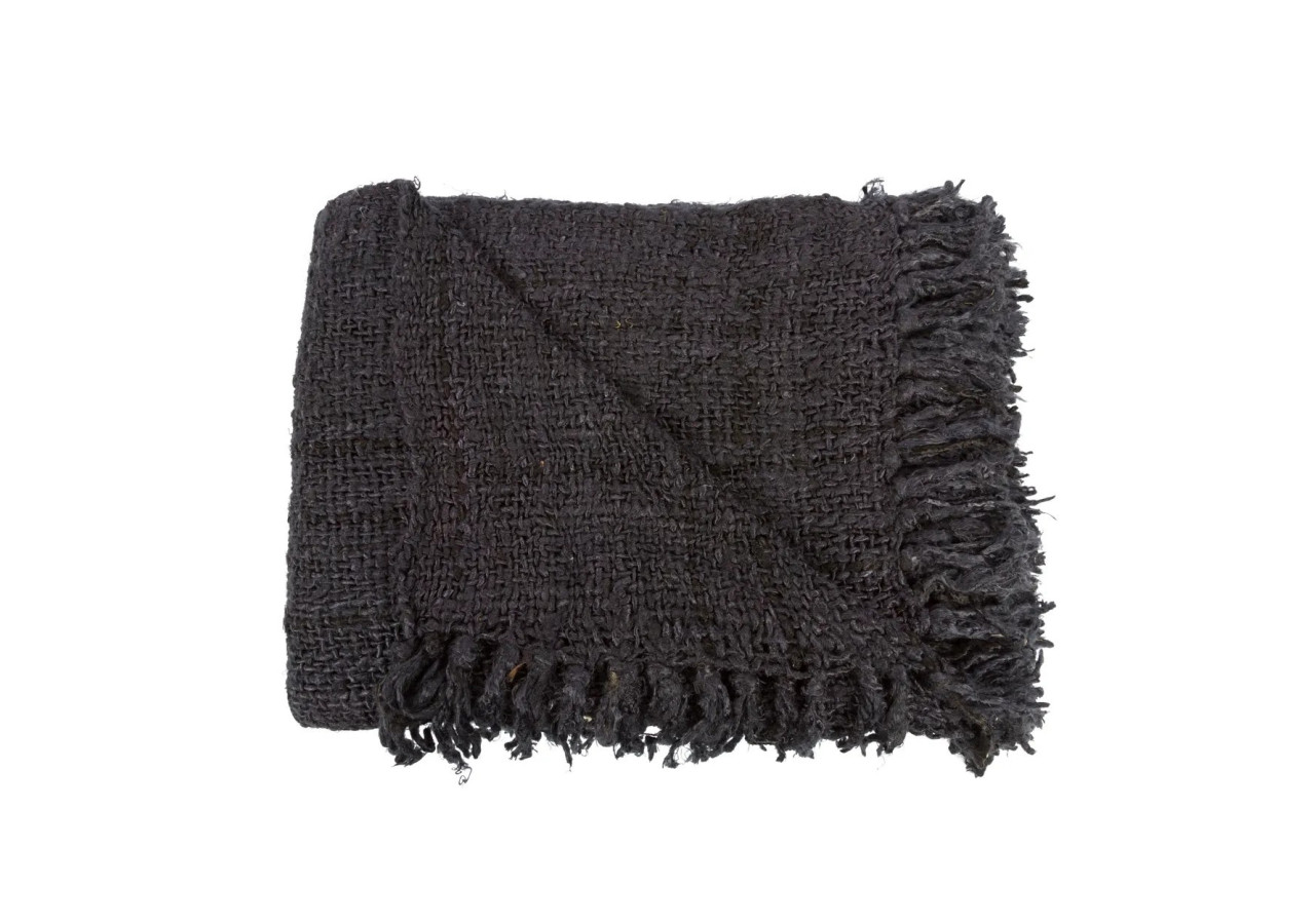 Plaid S'il Vous Plaid - Noir Marine avec Franges - INIE002BNa - Bazar Bizar