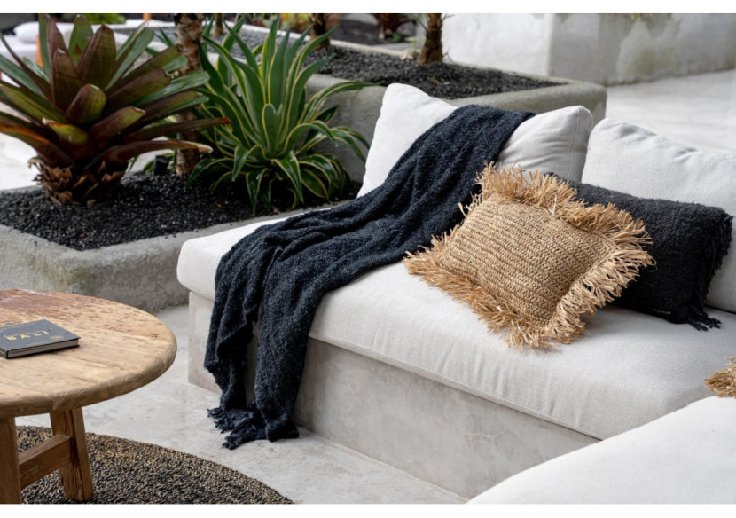 Plaid S'il Vous Plaid - Noir Marine avec Franges - INIE002BNa - Bazar Bizar