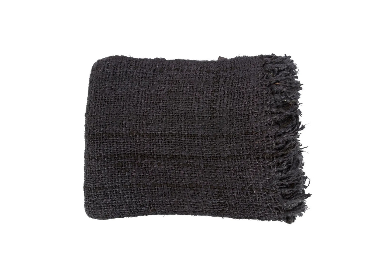 Plaid S'il Vous Plaid - Noir Marine avec Franges - INIE002BNa - Bazar Bizar