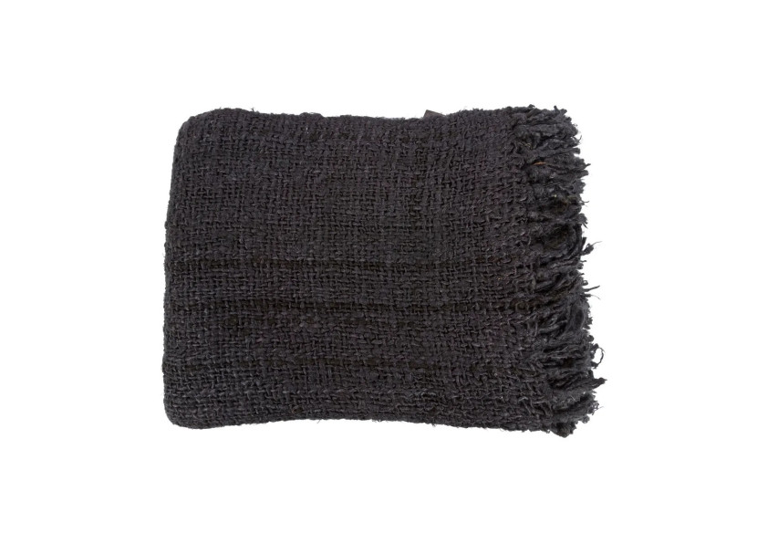 Plaid S'il Vous Plaid - Noir Marine avec Franges - INIE002BNa - Bazar Bizar