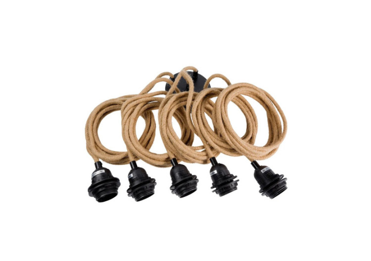 Suspension Luminaire Plafond - Noir Naturel - 5 Douilles - FL-JUTE-005 - Bazar Bizar