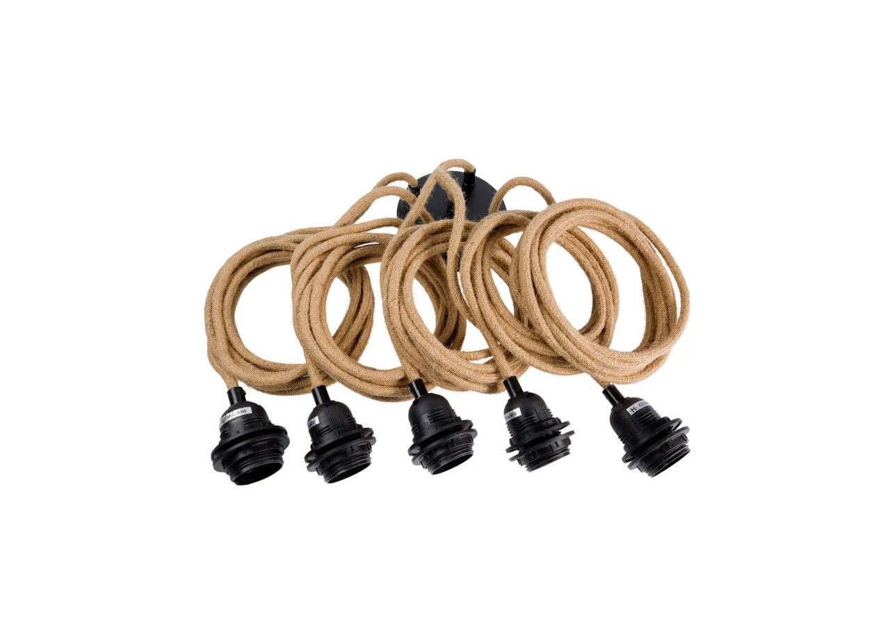 Suspension Luminaire Plafond - Noir Naturel - 5 Douilles - FL-JUTE-005 - Bazar Bizar